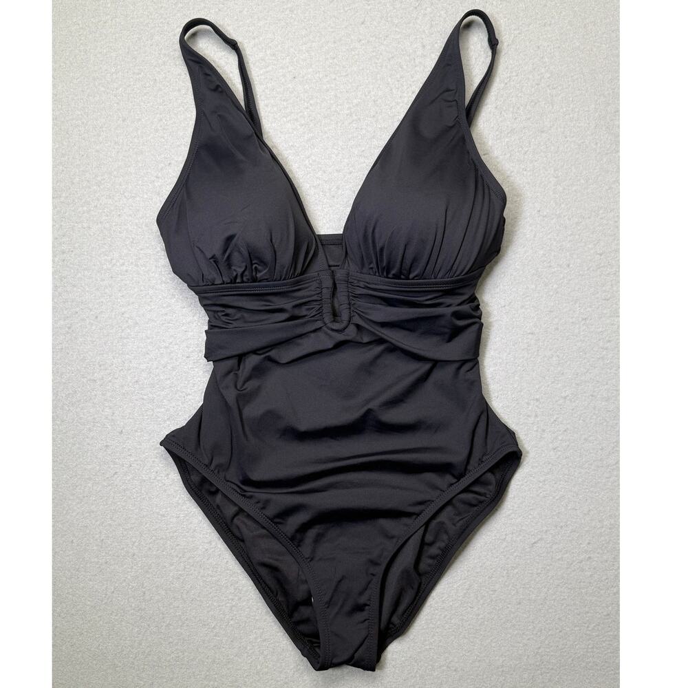 Bleu by Rod Beattie Plunge Plunging-Neck Swimsuit black 10 $98
